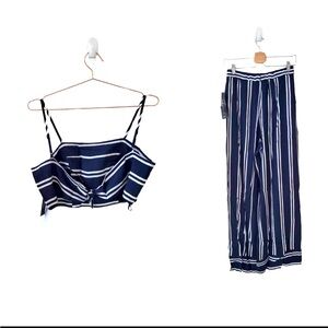 New LULU'S Small Navy White Coastal Living 2 Piece Striped Jumpsuit Women